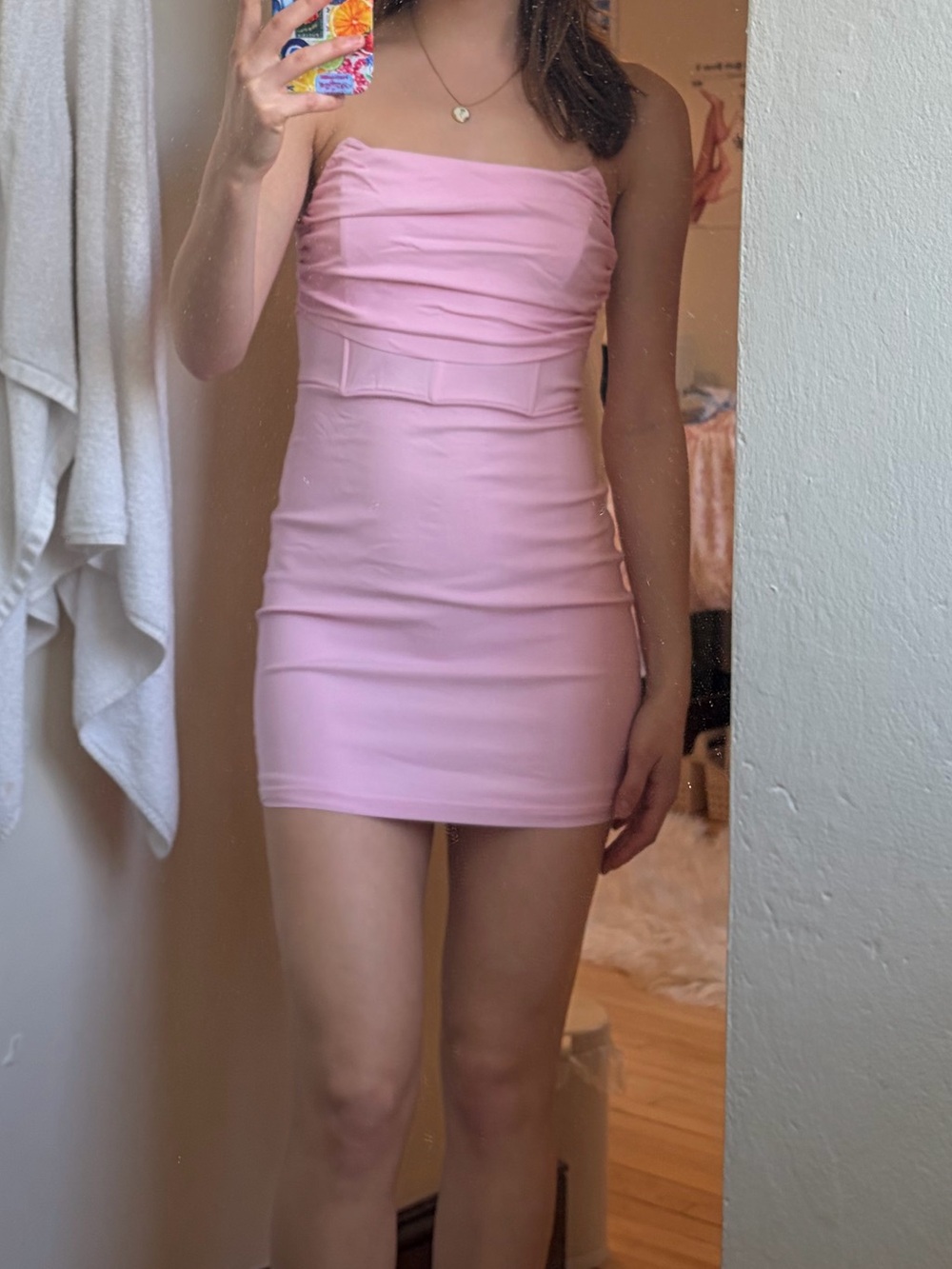 Blue Blush Strapless Ruched Mini Dress in Light Pink